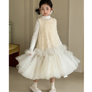 女童新年衣服裙子2026冬季新款儿童加绒连衣裙女大童新中式旗袍裙