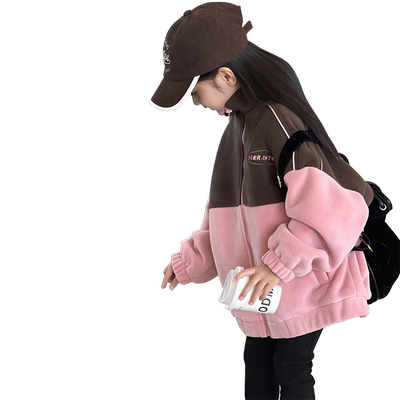 女童加绒外套春秋新款冬季立领