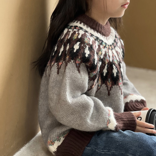 女童毛衣2025秋装新款儿童秋冬款加厚洋气波西米亚大童打底针织衫