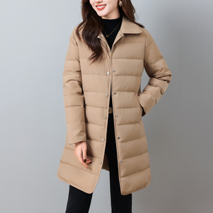 轻薄羽绒服女中长款2025冬季新款时尚休闲白鸭绒百搭排骨羽绒外套