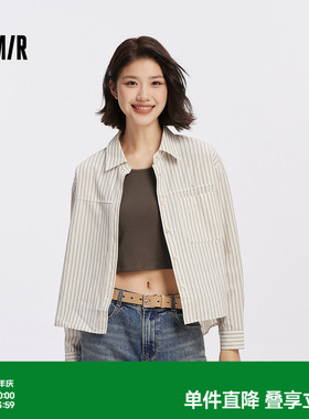 [商场同款]森马长袖衬衫女短背心oversize衬衣2025秋季新款两件套