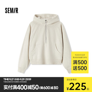 [商场同款]森马卫衣女连帽插肩袖宽松2024新款冬季纯色衣服简约风