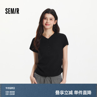 商場(chǎng)同款 修身 亨利領(lǐng)夏季 2025新款 T恤女短款 插肩袖 上衣 森馬短袖