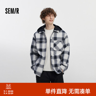 森马格纹外套可拆卸连帽夹克男装