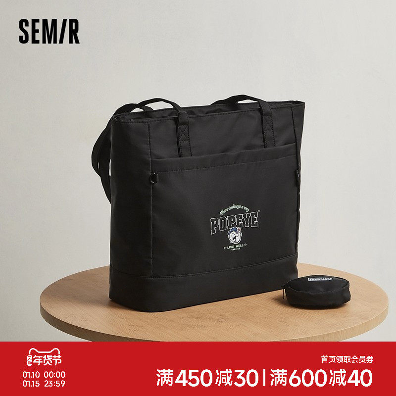 森马托特袋男大力水手联名时尚撞色印花单肩包情侣潮流韩系大容量