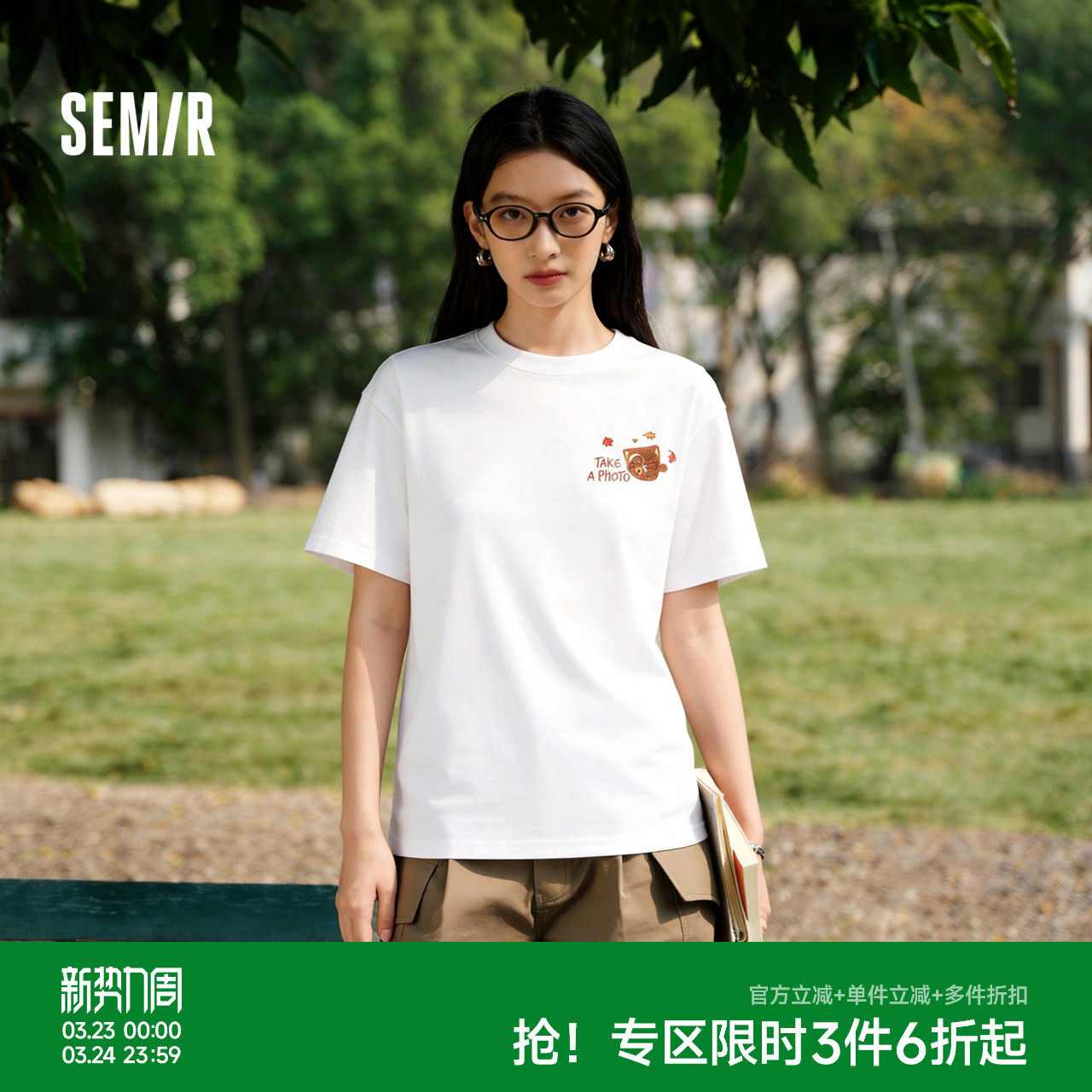 森马罗小黑短袖T恤女夏季吸湿速干卡通刺绣落肩2026新款可爱上衣