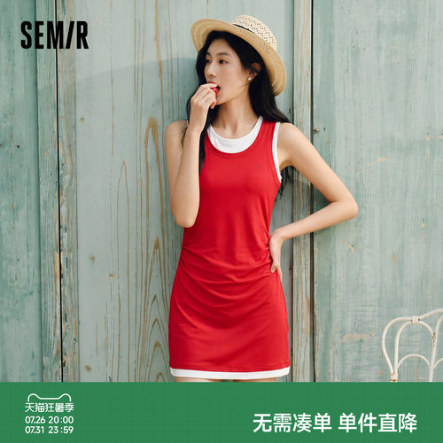 森马学院风polo领百褶连衣裙女