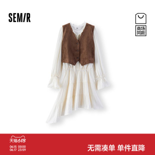 商场同款|森马连衣裙女秋V领马甲不规则短裙2026新款波嬉风两件套