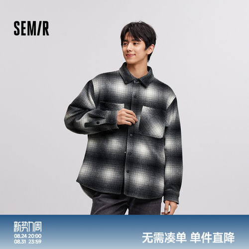森马复古格纹夹克质感毛呢外套男