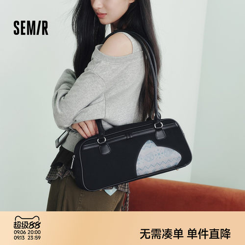 森马罗小黑透明印花个性单肩包女
