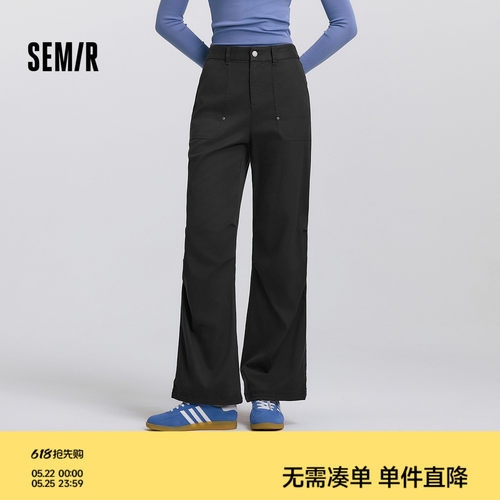 森马工装风半松紧腰阔腿休闲裤女