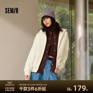 森马外套女摇粒绒落肩宽松慵懒卫衣白色冬2025新款 简约连帽夹克