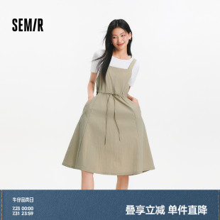 森馬連衣裙女抽繩背帶裙短款 T恤2025夏新款 氣質(zhì)兩件套 商場(chǎng)同款