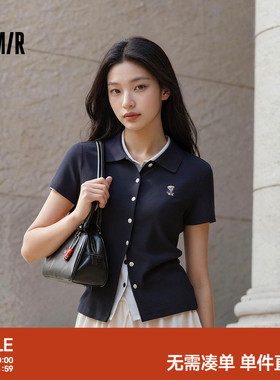 商场同款|森马POLO衫女夏小狗刺绣紧身正肩2026新款气质简约开衫