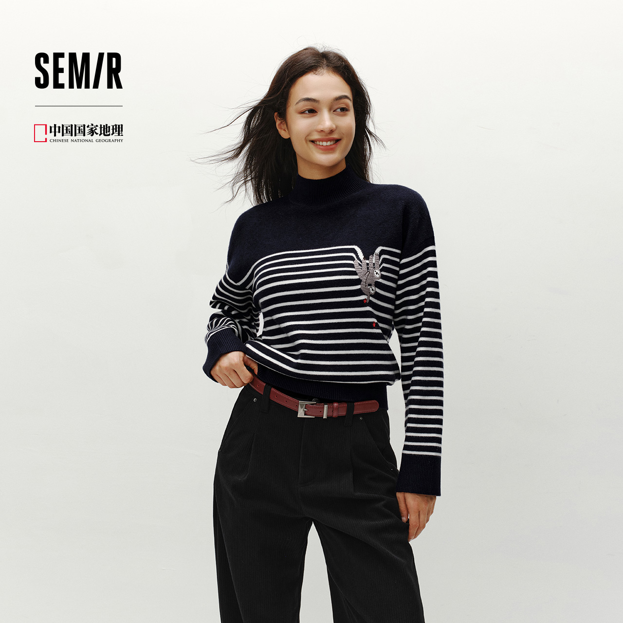 森马中国国家地理系列条纹毛衣女