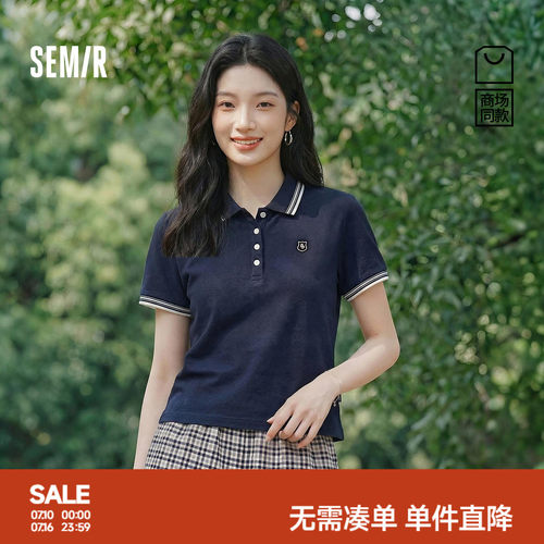 森马休闲复古撞色刺绣POLO衫女
