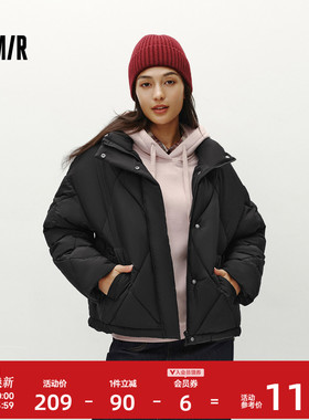 森马棉服女冬季菱形格宽松立领抽绳棉衣休闲百搭慵懒气质温柔外套