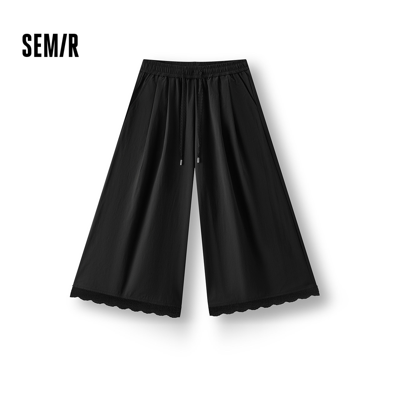 森马休闲裤女夏季花边打褶宽松阔腿裤垂感松弛感百搭气质九分裙裤