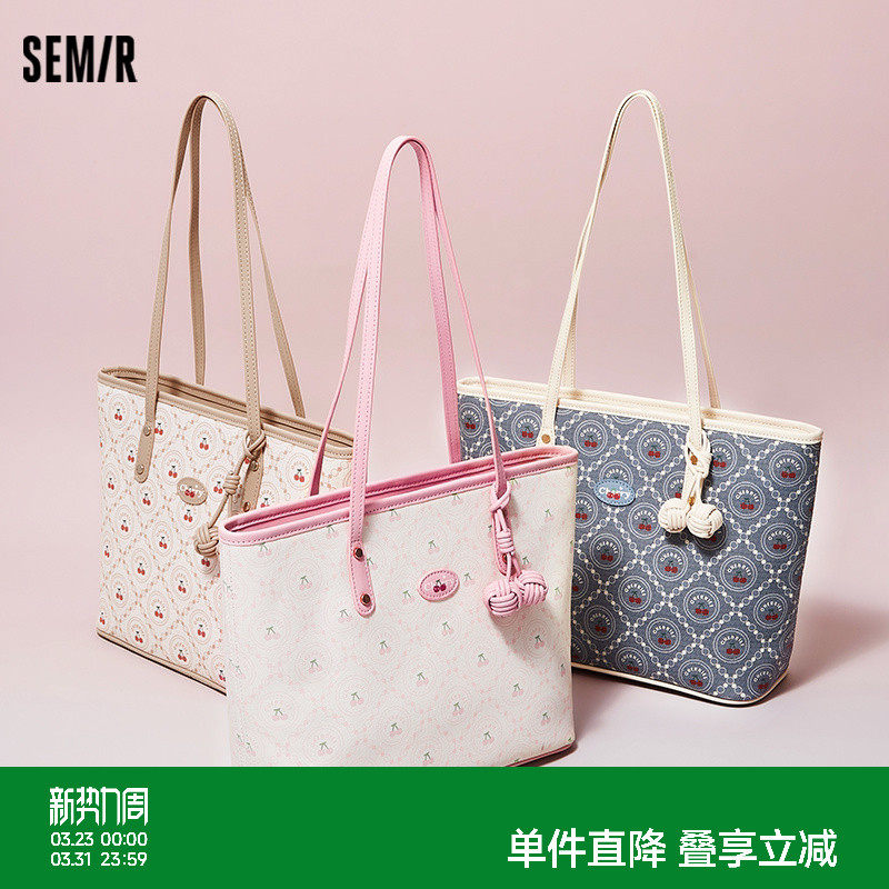 森马包包托特包女秋天2024新款时尚满印老花单肩包大容量手提包女