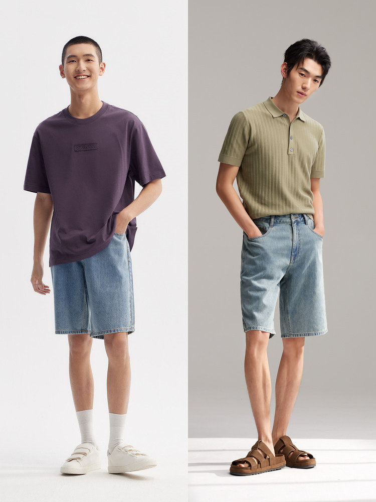 SEMIR DENIM MID PANTS MENS 2024 SUMMER NEW RETRO WASH LOOSE STRAIGHT CROPPED PANTS FASHION AND VERSATILE SHORTS