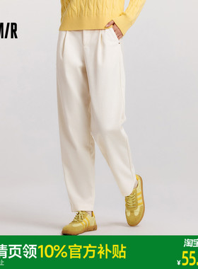 森马休闲裤女白色裤子宽松锥形裤黑色女裤冬季灯芯绒抓绒长裤气质