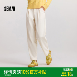 森马休闲裤女白色裤子宽松锥形裤黑色女裤冬季灯芯绒抓绒长裤气质