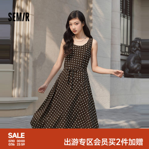 森马复古无袖雪纺波点连衣裙女