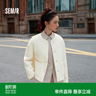 森马棉服女肌理菱格内搭宽松慵懒风2025冬季 抽绳轻薄棉衣百搭 新款