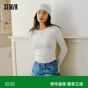 森马长袖 纯色小心机修饰身材曲线 T恤女冬14%羊毛发热抓毛2025新款
