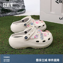 Semir女鞋厚底洞洞鞋女款2025新款夏季外穿拖鞋EVA果冻包头凉鞋女