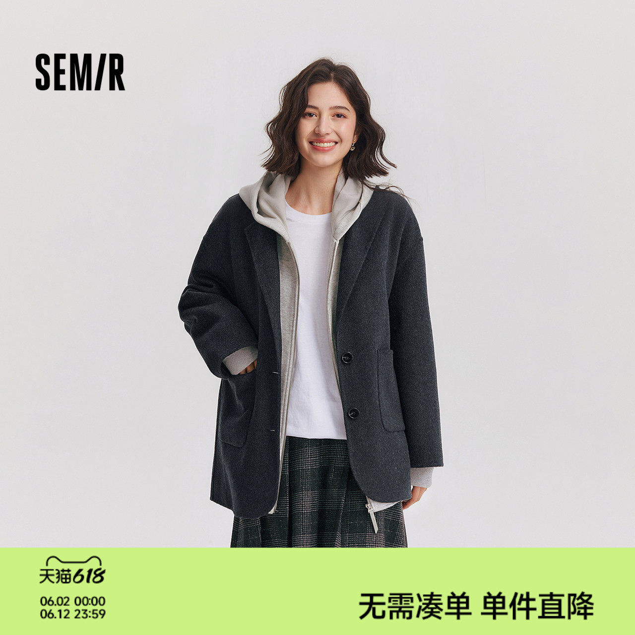 森马外套女深秋衣服通勤加厚毛呢西装百搭宽松大衣2024冬新款夹克