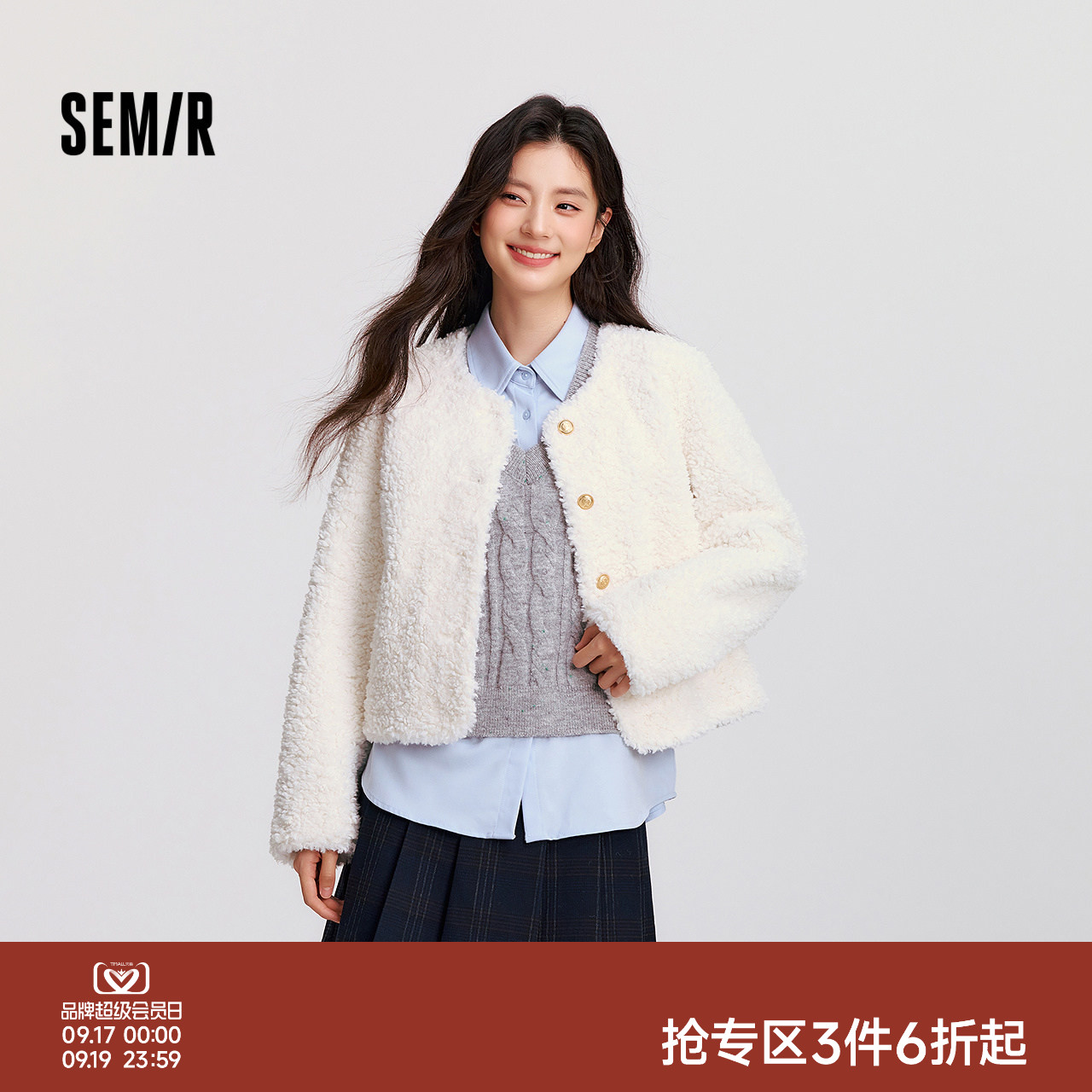 森马仿羊羔毛仿麂皮短款外套女										