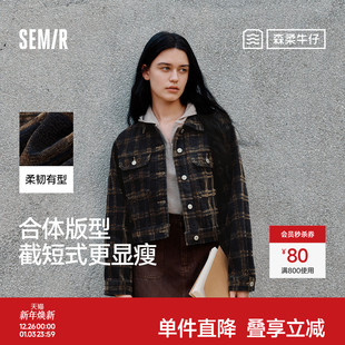 森柔牛仔 翻领做旧衣服秋复古夹克小个子街头 森马牛仔外套女短款