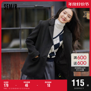 森马外套女抓绒休闲西服刺绣2022冬季新款宽松个性女士学院风西装