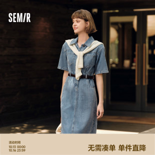森柔牛仔 风收腰显瘦夏港风中长裙复古潮流 森马牛仔连衣裙女工装