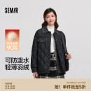 拼接轻薄外套黑色街头 百搭冬季 森马羽绒服女中长款 宽松防泼水时尚