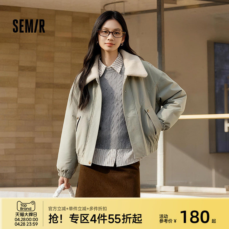 森马外套女冬季夹棉仿羊羔毛翻领oversize磨毛2025新款巴恩风夹克