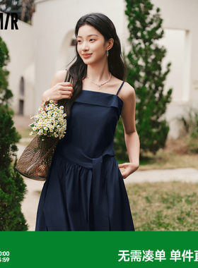 森马蝴蝶结纯色抹胸吊带连衣裙女
