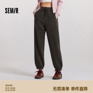 商场同款 新款 森马休闲裤 2024冬季 加绒长裤 女软糯雪尼尔束脚卫裤