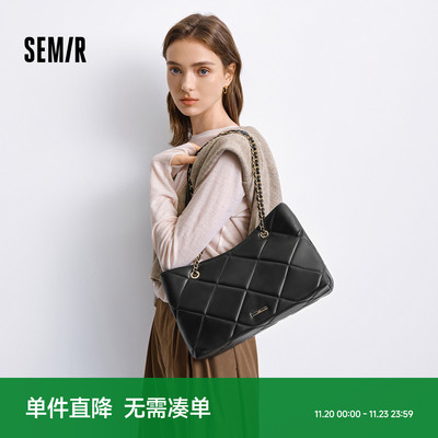 森马单肩斜挎包菱格链条托特包女