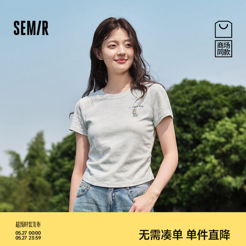 森马可爱印花修身短款短袖T恤女