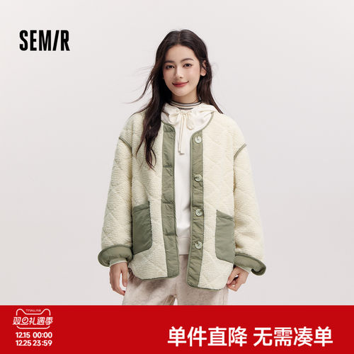 森马两面穿菱格中长款夹棉外套女