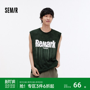 坎肩上衣街头感绒面字母印花针织衫 森马背心男夏季 宽松圆领无袖