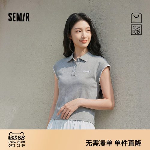 森马小个子刺绣无袖抽绳POLO衫女