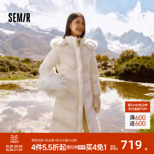 防水发热鹅绒冬装 森马羽绒服女长款 可脱卸狐狸毛毛领连帽2024新款