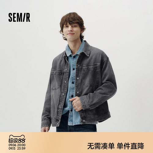 森马复古潮酷牛仔宽松翻领夹克男