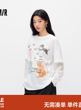 森马oversize假两件长袖T恤女