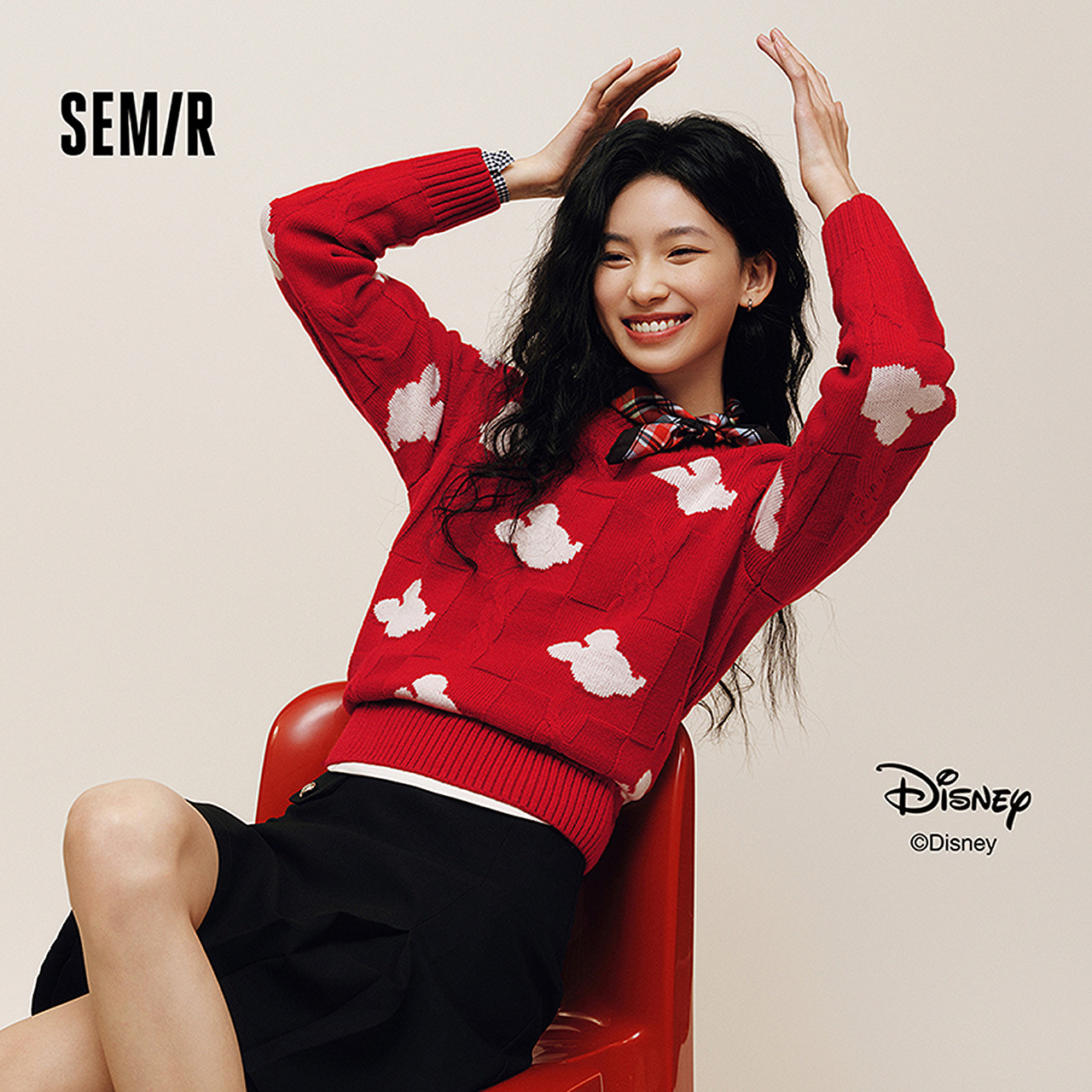 森马迪士尼合作系列毛衣女春绞花提花圆领上衣女生趣味个性套头衫