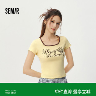 短款 森马BRUNCH BROTHER联名短袖 T恤女夏季 衣服 撞色方领2026新款