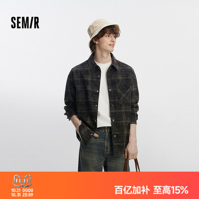 森马复古牛仔宽松翻领长袖衬衫男